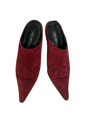 Via Spiga Burgundy Suede Pointed-Toe Mules